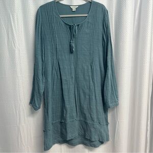 Sundance Teal Cotton Lined Pintuck Oversized Cottagecore Prairie Gauzy Dress